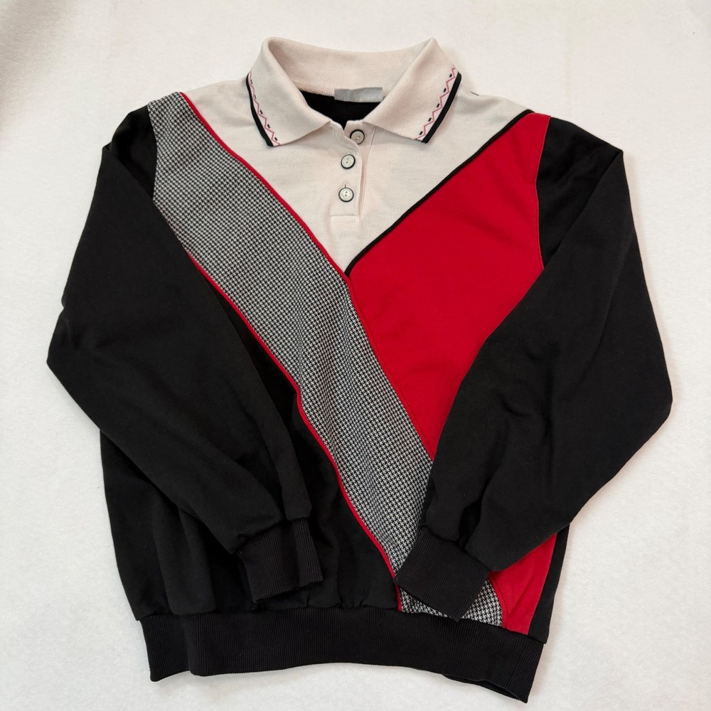 Vintage Alfred Dunner Petite Sweatshirt Colorblock‎ Collared Pullover 90s